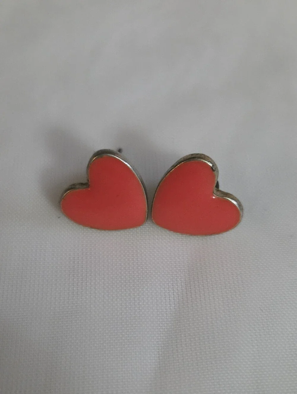 Heart Stud Earrings‎ - Orange Enamel Heart Post Earrings